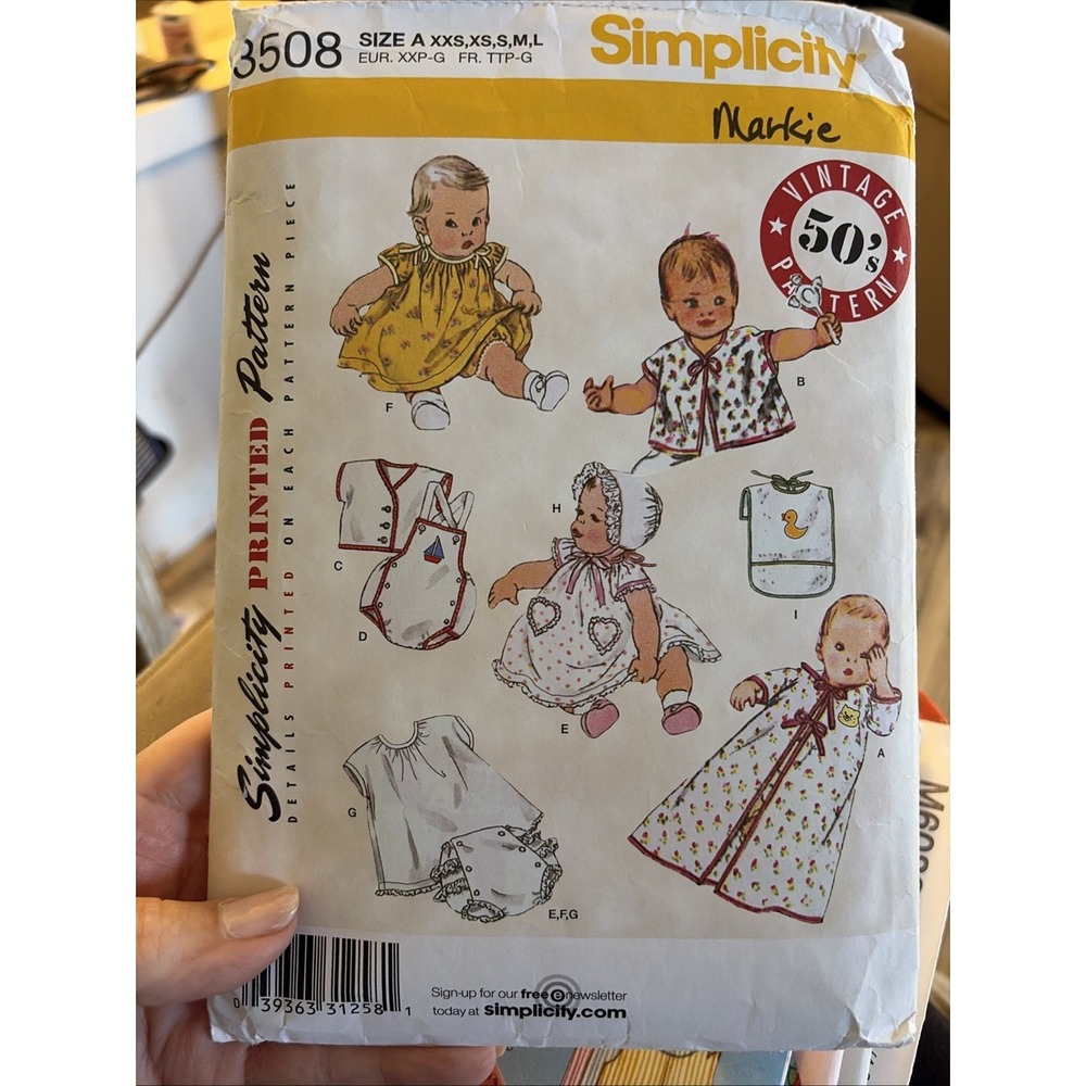 2008 Simplicity 3508 Vintage 50s Remake Baby Layette Sewing Pattern XXS-L Cut